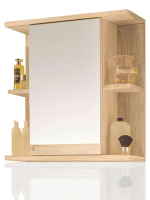 Produktbild von Spiegelschrank Mykonos Badmöbel Bad Spiegel Wandmontage Medizinschrank 66cm, Farbe wählen:Sonoma Weiß