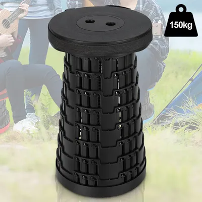 Immagine prodotto di Eikuavons, 4 sedie pieghevoli portatili nere, sgabello telescopico pieghevole, regolabile in altezza, ideale per il campeggio, con capacità di carico fino a 150 kg