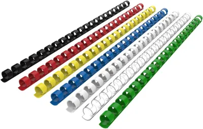 Productafbeelding van Plastic Bindruggen, 10 mm, 21 ringen, 55 vel bindcapaciteit, meerdere kleuren, A4, 100 stuks