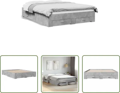 Produktbild von The Living Store Bettgestell mit Schubladen Betongrau 160x200 cm Holzwerkstoff