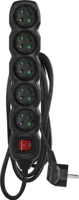 Prodlužovací kabel 3 m / 5 zásuvek / s vypínačem / černý / PVC / 1 mm2