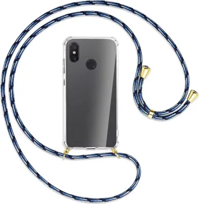 Produktbild von Handykette Backcover-Schutzhülle mit Band (Metall goldfarben) für Xiaomi Mi 8 / Mi 8 Pro - Blautöne