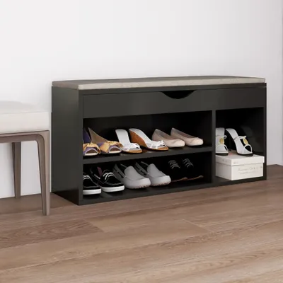 Obrázek produktu pro The Living Store Lavice na boty s polštářem Grey 104x30x49 cm Materiál na bázi dřeva