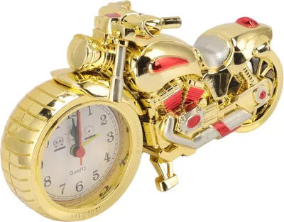 Imagen del producto de Despertador con forma de motocicleta, modelo vintage simulado, ideal para niños, hogar, coche u oficina. Color dorado, con dos tonos