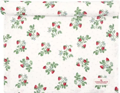 Produktbild von Greengate Tischläufer BERRY Weiß mit Erdbeeren Baumwolle 45x140 cm