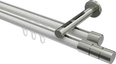 Produktbild von Interdeco Innenlaufstange / Gardinenstange mit Innenlauf Weiß / Edelstahl-Optik, Typ Siteno Elanto (Rillenzylinder), 20 mm Ø 2-läufig, 160 cm