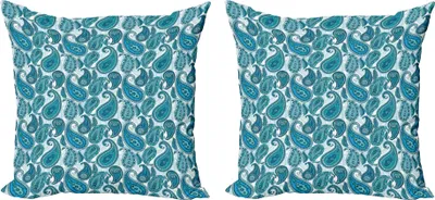 Immagine prodotto di ABAKUHAUS Set di copricuscini Paisley (2 pezzi), Antico asiatico con motivo decorativo etnico floreale retrò, 45 x 45 cm, azzurro pallido e acqua
