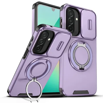 Obrázek produktu pro Dvouvrstvé pouzdro pro Samsung Galaxy A57, posuvným krytem fotoaparátu a magnetickým kroužkovým stojánkem Fialová