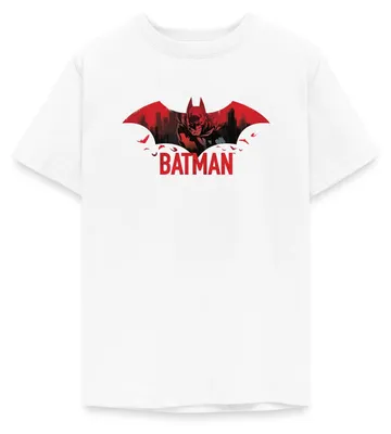 Produktbild von Spreadshirt Batman Mit Fledermäusen Und Rotem Batman-Logo Teenager T-Shirt, 152/164 (12-14 Jahre), Weiß