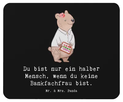 Produktbild von Mr. & Mrs. Panda Mouse Pad Bankfachfrau Herz - Schwarz - Geschenk, Beruf, Lustig, Spruch, mousematte, computer mauspad, Ausbildung, pc, Bankangestellte, Witzig, Mousepad