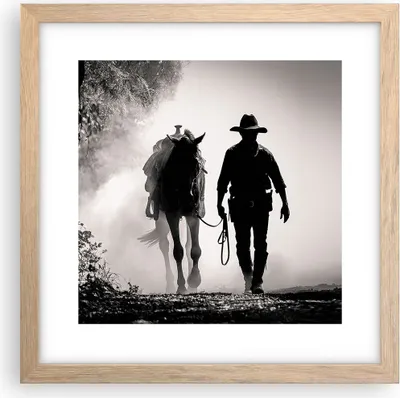 Produktbild von Gerahmtes Poster - Rahmen in heller Eiche - Cowboy Pferd Shady - 30x30 cm - Wand Bild - Wanddeko - Wandbilder - Kunstposter - Wandposter - Bilderrahmen - Bilder - Kunstdruck - P2NAC30x30-4620