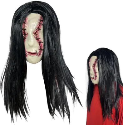 Produktbild von Horrormaske aus Latex, realistisch, Einheitsgröße, mit Haar, für Kostümfeiern