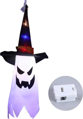 Zdjęcie produktu dla 1PC Halloweenowy Kapelusz Czarownicy Wiszące Światło Ghost Wizard Hat W kształcie Kapelusza LED Lampa Duch Zasilana Bateryjnie Wisząca Migająca Czarownica Ghost Light Ogrodowe Dekoracyjne Światła Duchów na Halloween Party Bar Dekoracja Zewnętrzna