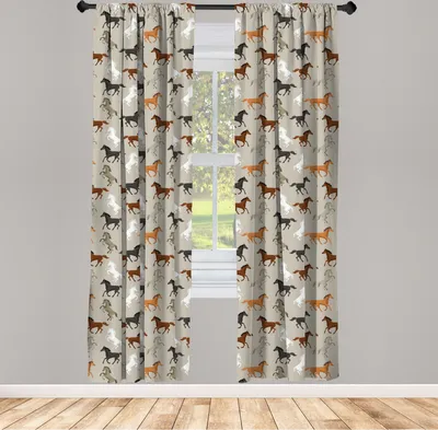Produktbild von ABAKUHAUS Pferde Vorhänge, Gardinen, Abstrakt Hengst Einfach Design Pferdesport Tier Curvet Illustration Bild Galoppieren, 2 Stück 75 x 175 cm, , Mehrfarbig