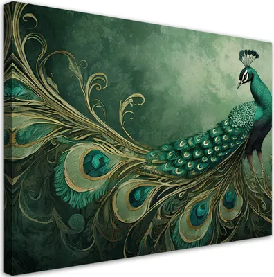 Produktbild von Leinwandbild Pfau Tiere Vögel 120x80 Feeby Grün bild für die wand bereit zum aufhängen
