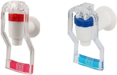 Image de 2 robinet en plastique Home Push type distributeur d'eau bleu + rouge transparent