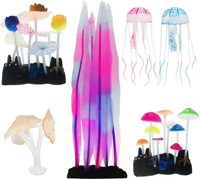 Imagen del producto de Conjunto de decoración para acuario, de 6 piezas, luminoso, de silicona, para crear un ambiente submarino