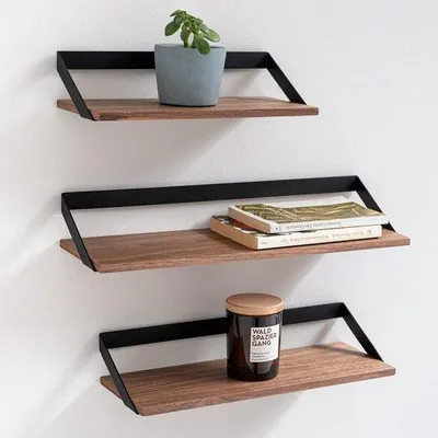 Produktbild von Unyqoos ® Wandplankenset aus Metall und Holzfurnier, 3 moderne schwebende Regale für Wohnzimmer, Küche, Büro