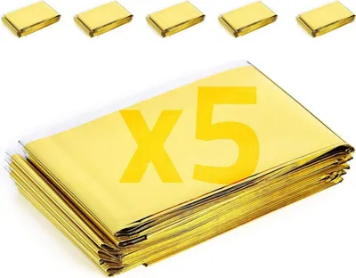 Obrázek produktu pro záchranářská deka 5-pack, nouzová deka 210 x 160 cm, opakovaně použitelná hřejivá deka proti chladu a horku pro outdoorové aktivity, jako jsou maratony přežití nebo první pomoc