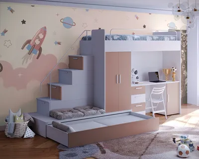 Produktbild von Etagenbett TOMI 5, Doppelstockbett Hochglanz Kinderbett Hochbett, MIT Matratze und Lattenrost (Weiss + Antrikosa, Matt)