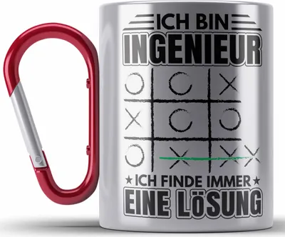 Produktbild von Trendation - Ingenieur Edelstahl Tasse Karabiner Geschenk Mit Spruch Männer Ich Finde Immer Eine Lösung (Rot)
