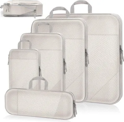Produktbild von Famanu Koffer-Organizer Set, 5-teilig, erweiterbare Packwürfel, Reiseaccessoires (beige)