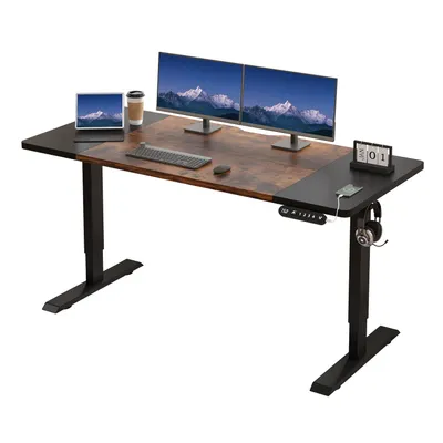Zdjęcie produktu dla Hilodesk 160cm Elektryczne Biurko stojące z regulowaną wysokością, biurko stojące do domowego biura, biurka komputerowego, vintage brązowo+czarny