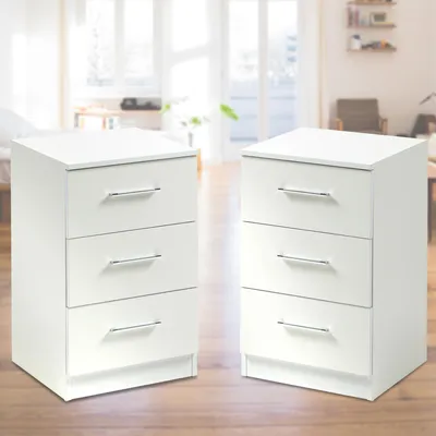 Image de GIHAUVIA Lot de 2 tables de chevet avec 3 tiroirs, table de chevet blanche de 65,5 cm de haut avec poignées, commode, lit à sommier tapissier, table de chevet