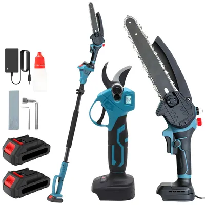 Produktbild von Elektrische Kettensäge 20 cm - Teleskop-Astsäge - Bürstenloser Motor 1000W - Akku 21V - Für Baum- und Astschnitt - Set mit 2 Akkus