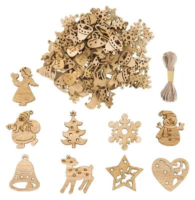 Holz-Weihnachtsanhänger, 100 Stück, 10 Motive, 3 cm, DIY