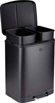 Obrázek produktu pro Pedálový odpadkový koš Dirt Devil 2 x 12 l Odpadkový koš 2 přihrádky Systém třídění odpadu Odpadkový koš s tichým zavíráním Nerezová ocel 36,9 x 34,3 x 50,3 CM Černá barva