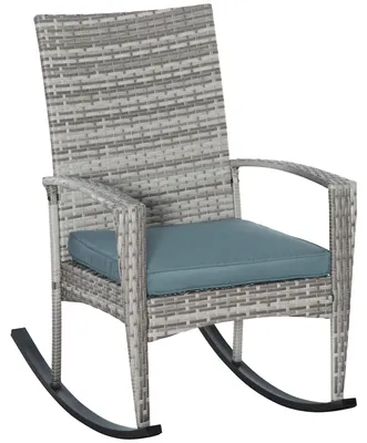 Produktbild von Schaukelstuhl Schwingsessel Gartenstuhl mit Kissen, Polyrattan+Metall, Grau, 66 x 88 x 98 cm