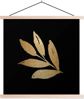 Produktbild von MuchoWow® Textilposter Blätter - Gold - Zweig 40x40 cm mit holzfarbenen Rahmen - Posterleiste