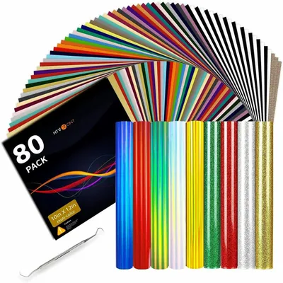 Image de Film de transfert thermique – Film pour t-shirts – 80 feuilles – 30 x 25 cm par feuille – Auto-adhésif – PET – Compatible avec Cricut et presses à transfert