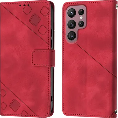 Obrázek produktu pro Pouzdro pro Samsung Galaxy S22 Ultra 5G vyražené Flip kožené peněženkové pouzdro s funkcí stojánku červené