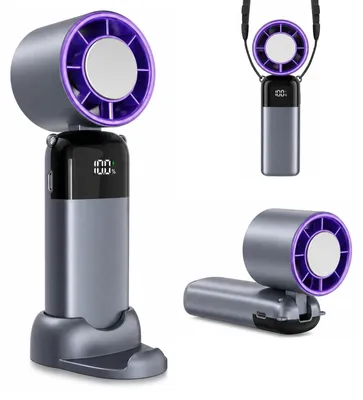 Produktbild von CNMTCCO Handventilator, Tragbarer 3-in-1 Mini Ventilator mit 100 Stufen Starkem Luftstrom 5000mAh wiederaufladbar Turbo-Ventilator für Hand, Hals und Tisch, Aufladbar für Reise, Büro, Outdoor