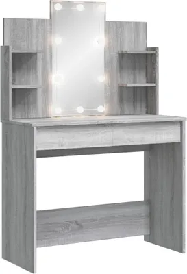 Image de vidaXL Coiffeuse avec lampes LED Gris Sonoma 96x40x142 cm