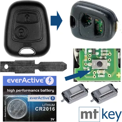 Produktbild von Auto Schlüssel Funk Fernbedienung 1x Gehäuse + 1x Rohling NE78 + 2X Mikrotaster + 1x CR2016 Batterie kompatibel mit Peugeot 206 SW CC 1998-2009