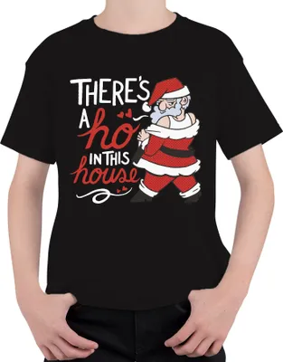 Produktbild von There's a ho in this house Santa - Weihnachten Weihnachtsgeschenk Christmas Uni Kinder T-Shirt, Schwarz, 140