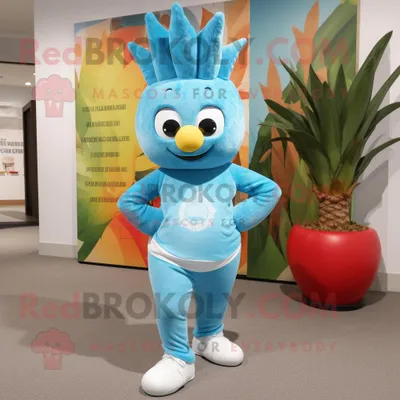 Imagen del producto de Personaje REDBROKOLY de traje de mascota Sky Blue Pineapple vestido con pantalones de yoga y anillos
