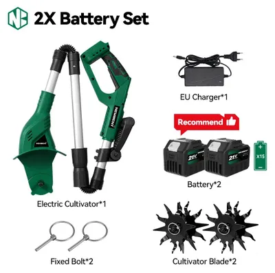 Image de Fraise rotative électrique pour jardin - Broyeur de sol sans fil - Cultivateur - 21V, batterie 4,5Ah incluse - Largeur de travail de 20 cm - Profondeur de travail de 15 cm - Fonctionnement sans fil