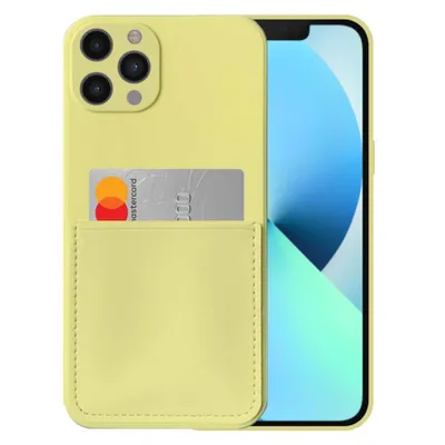 Produktbild von Smartphonica iPhone 13 Pro Max Silikonhülle mit Kartenhalter und weicher Innenseite - Gelb