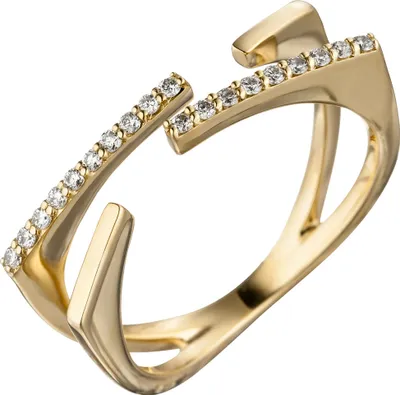 Produktbild von Ring Damenring offen mit 19 Diamanten Brillanten 585 Gold Gelbgold Diamantring Innenumfang 54mm  Ø17.2mm