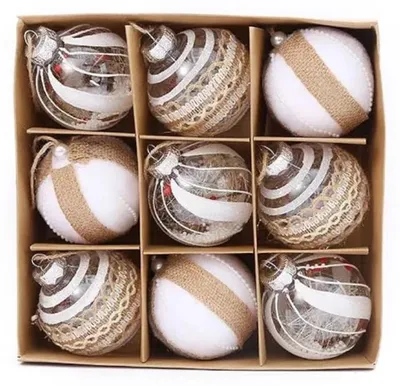 9 XXL Christbaumkugeln, 8 cm, champagnerfarben, gefüllt, Deko