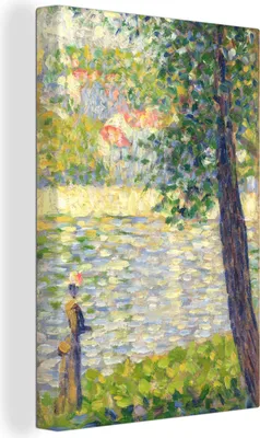 Produktbild von OneMillionCanvasses® - Leinwandbilder - 90x140 cm, Morgenspaziergang - Gemälde von Georges Seurat, Wandbilder Kunstdruck Wanddekoration - Wandschmucke - Schlafzimmer