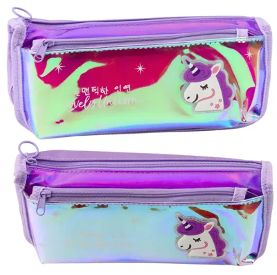 Immagine prodotto di Astuccio scolastico con unicorno viola olografico 21,5x9 cm