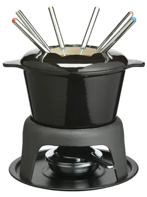 Productafbeelding van Fondueset van gietijzer voor chocolade, kaas, vlees, 21 x 18 cm, zwart