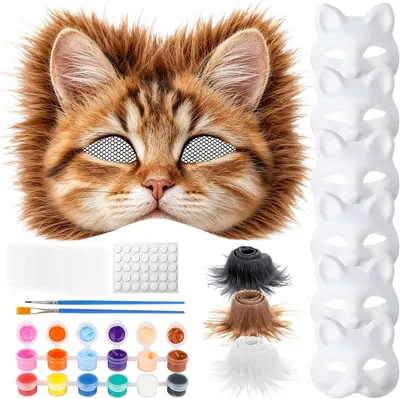 Productafbeelding van Therian masks doe-het-zelf-set - Kattenmasker met ogen - Mesh en bontbaard - Halloween - Maskerade - Gemaskerd bal