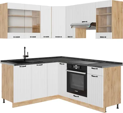 Produktbild von Eckküche Vicco Fame-Line Weiß Landhaus 190 x 46 cm ohne Arbeitsplatte, Model 57006