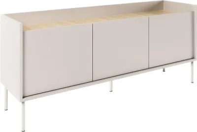 Image de Selsey Tovi - Meuble TV 3 portes, 140 cm, gris cachemire / Meuble finition chêne